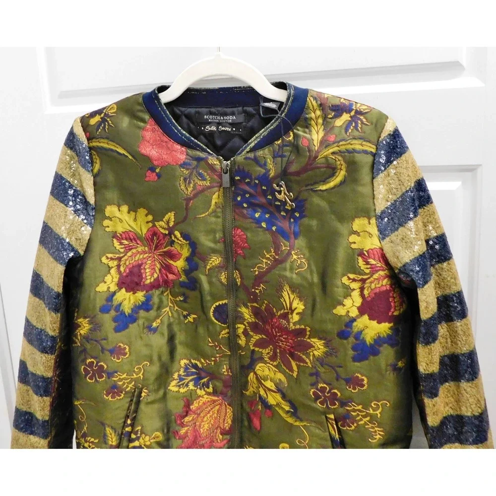 Scotch & Soda Silk Soiree Women's Floral Tapestry Bomber Jacket Size P - Picture 3 of 5